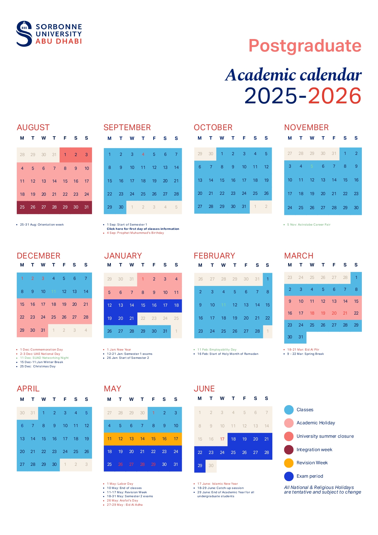 Postgraduate academic calendar 2025/2026